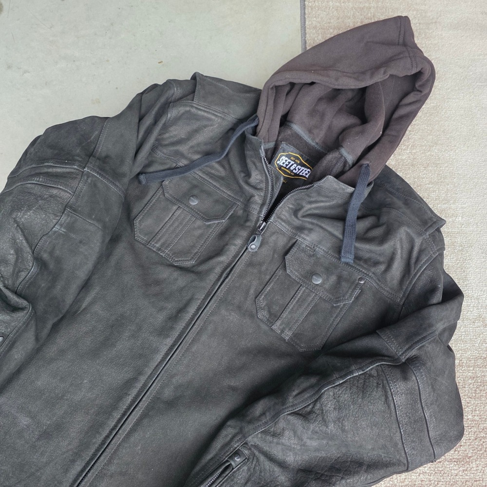 Street & Steel Drifter Leather‎ Armored Motorcycle Jacket Mens Size 3XL Hoodie